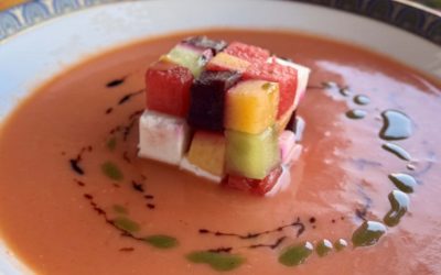 Salmorejo de sandía con cubo de Rubik